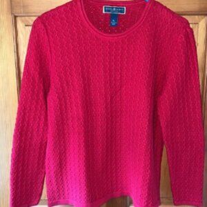 Karen Scott Petites Eyelet Cable Knit Sweater Red Cotton
